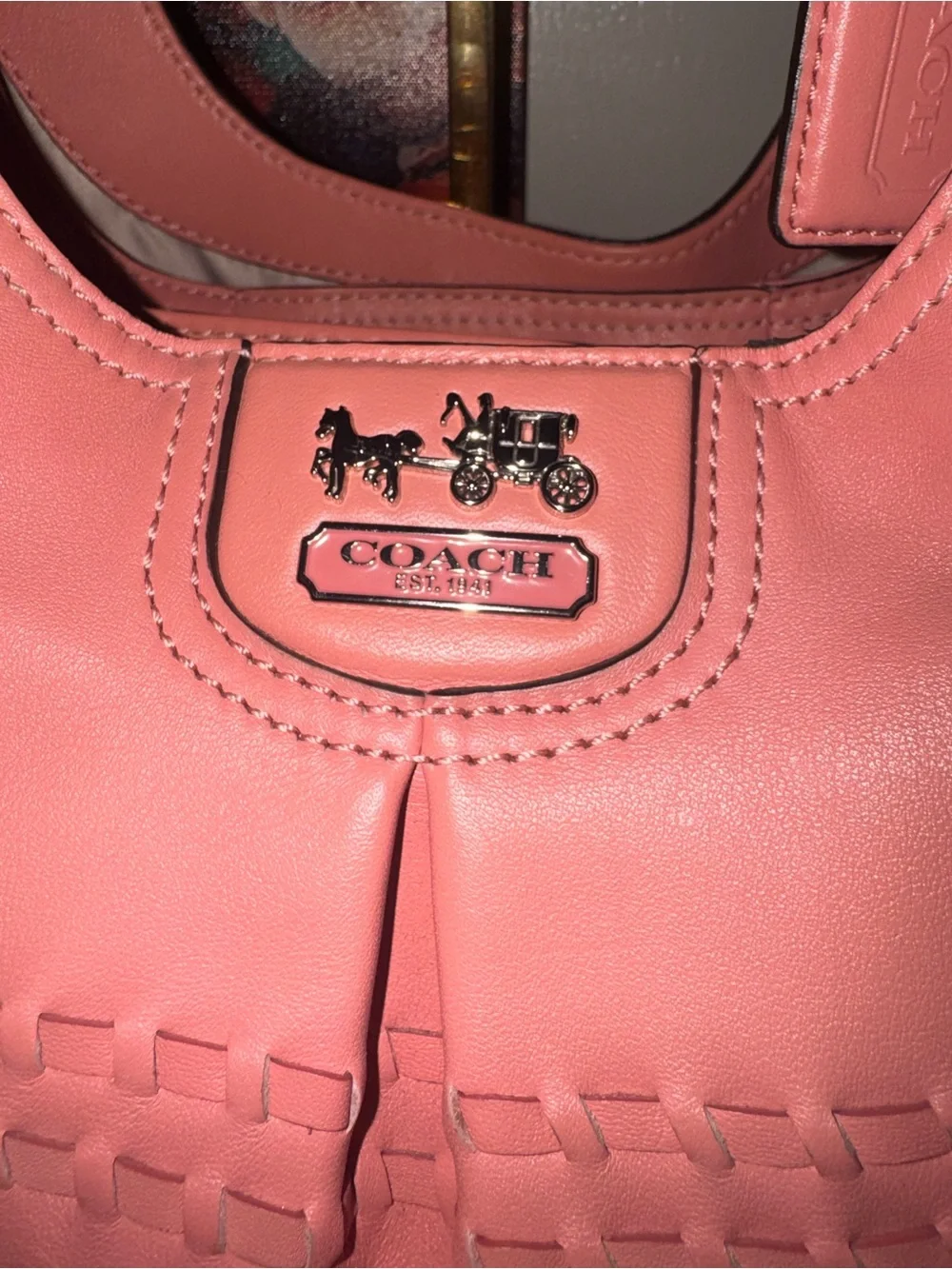 EUC Coach Coral Pink Woven Leather Hobo Shoulder Bag with Triple Entry - Picture 2 of 16